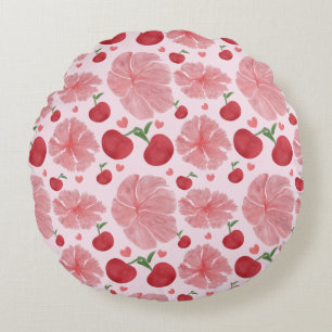 Coussins Ronds Motif floral à la cerise aquarelle, Cerises mignon