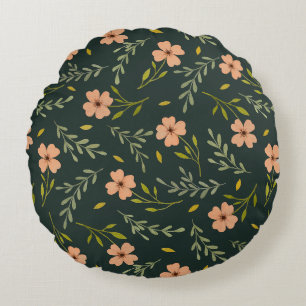 Coussins Ronds Motif floral à l'aquarelle vert foncé délicat et m