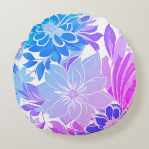 Coussins Ronds Motif floral, aqua, bleu, violet , rose