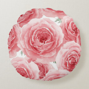 Coussins Ronds Motif floral aquarelle roses carmin pétale rose