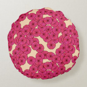 Coussins Ronds Motif floral Art déco - rose foncé et pêche