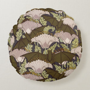 Coussins Ronds Motif floral Art nouveau vintage avec chauve-souri