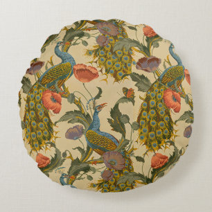 Coussins Ronds Motif floral Art nouveau vintage avec paon et pavo