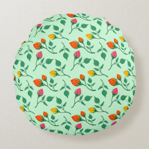 Coussins Ronds Motif floral avec fleurs roses colorées
