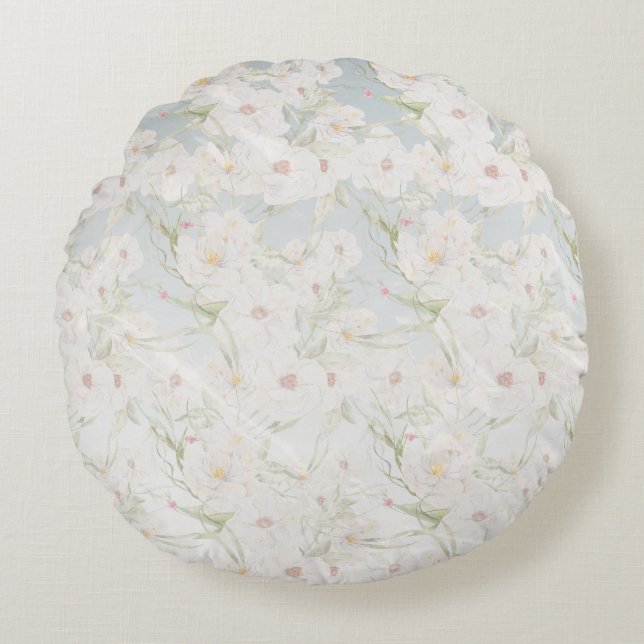 Coussins Ronds Motif floral blanc doux (Devant)
