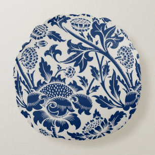 Coussins Ronds Motif floral bleu complexe sur fond clair