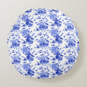 Coussins Ronds Motif floral bleu et blanc vintage