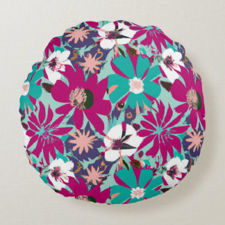 Coussins Ronds Motif floral bleu et violet