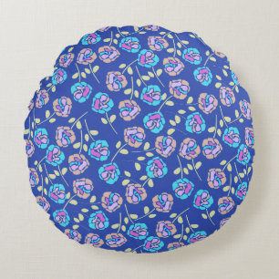 Coussins Ronds Motif floral bleu et violet