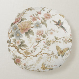 Coussins Ronds Motif floral chinois vintage avec colibri