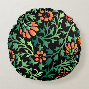 Coussins Ronds Motif floral complexe avec feuilles vertes