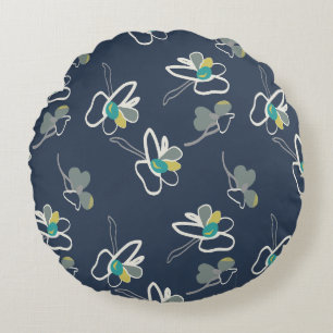 Coussins Ronds Motif floral cool de printemps bleu