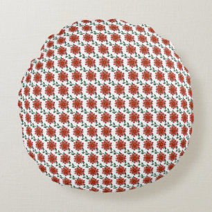 Coussins Ronds Motif floral corail élégant   Fleurs rouges vintag