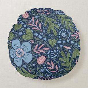 Coussins Ronds Motif floral d'art folklorique élégant, botanique 