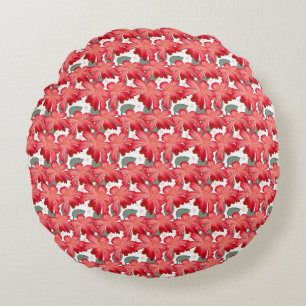 Coussins Ronds Motif floral de corail vibrant   Fleurs rouges aud
