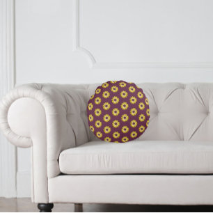 Coussins Ronds Motif floral de Marguerite Africaine Jaune sur Fon