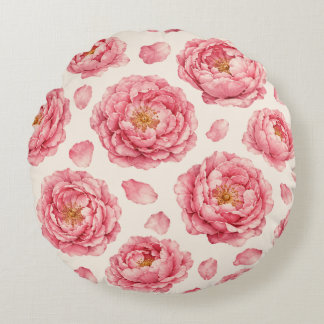 Coussins Ronds Motif floral de pivoine rose