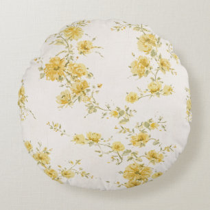 Coussins Ronds Motif floral de roses jaunes élégantes vintage