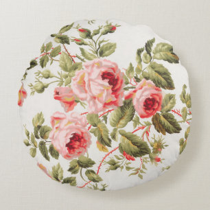 Coussins Ronds Motif floral de roses roses vintage