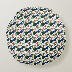 Coussins Ronds Motif floral d'oiseau mignon   Oiseau bleu coloré 