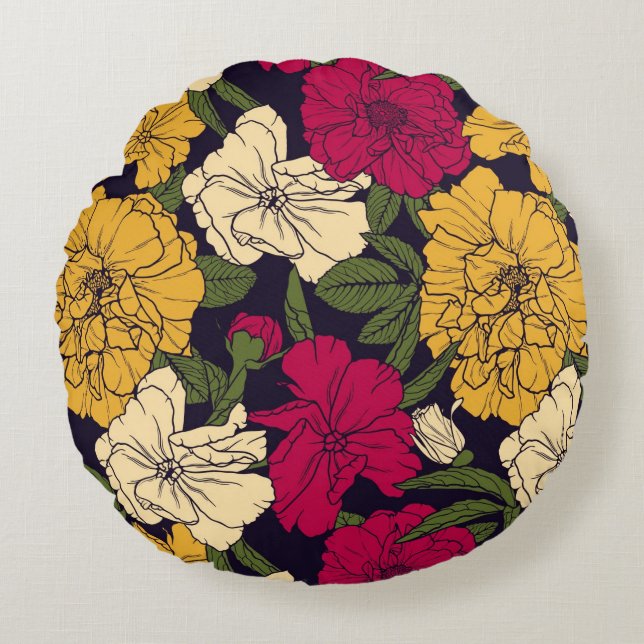 Coussins Ronds Motif floral élégant (Devant)