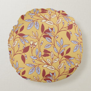 Coussins Ronds Motif floral élégant avec feuilles rouges et bleue