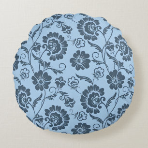 Coussins Ronds Motif floral élégant sur fond bleu clair