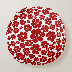 Coussins Ronds Motif floral en rouge et blanc