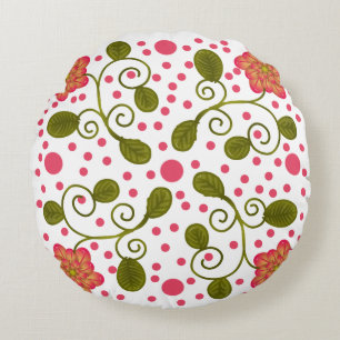Coussins Ronds Motif floral et à pois rose fantaisie personnalisé
