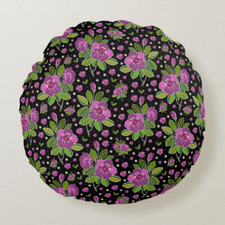 Coussins Ronds Motif floral lilas rose vert noir