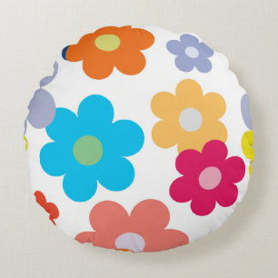 Coussins Ronds Motif floral multicolore plat