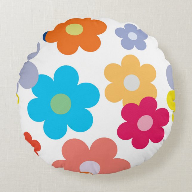 Coussins Ronds Motif floral multicolore plat (Devant)