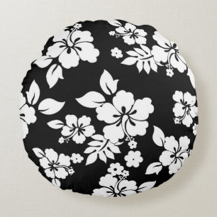 Coussins Ronds Motif floral noir et blanc