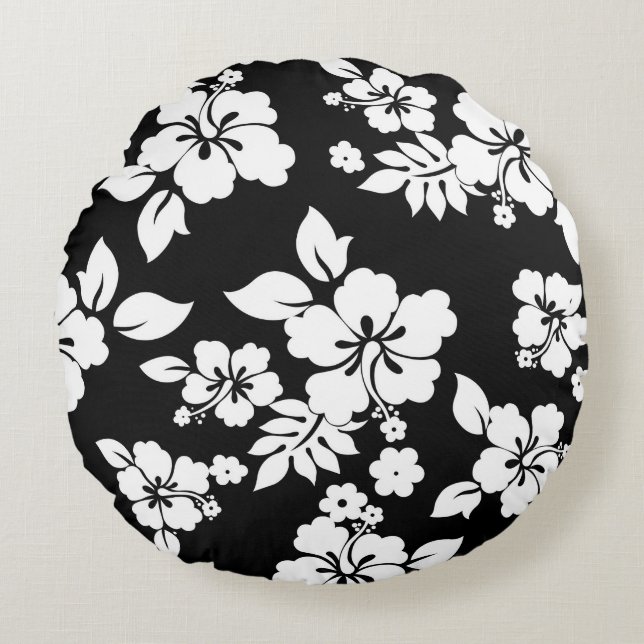 Coussins Ronds Motif floral noir et blanc (Devant)