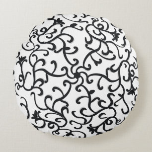 Coussins Ronds Motif floral noir mignon sur fond blanc mur