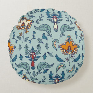 Coussins Ronds Motif floral orné sur fond bleu pâle