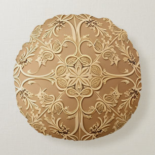 Coussins Ronds Motif floral ornemental doré élégant