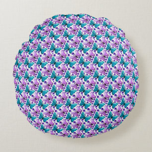 Coussins Ronds Motif floral papillon violet sarcelle