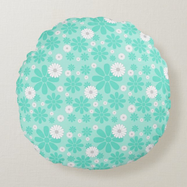 Coussins Ronds Motif Floral Pastel MINT (Devant)