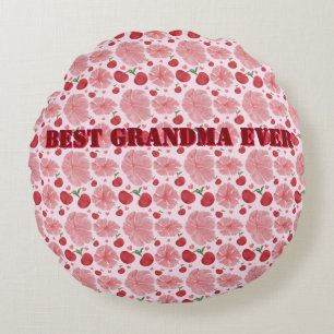 Coussins Ronds Motif floral personnalisé à l'aquarelle Cerise, 