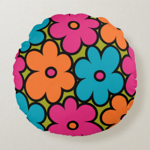 Coussins Ronds Motif floral rétro coloré