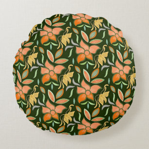 Coussins Ronds Motif floral riche : fleurs de pêche et feuilles v