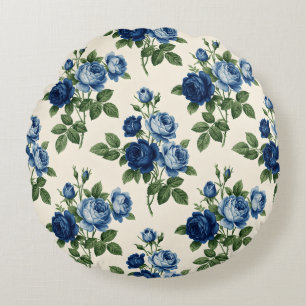 Coussins Ronds Motif floral Rose Bleue