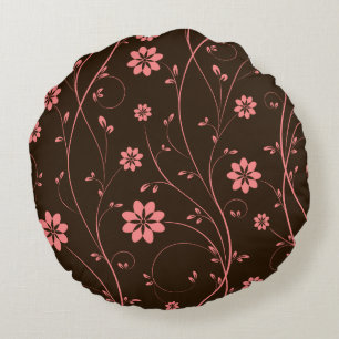 Coussins Ronds Motif floral rose et Brown