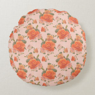 Coussins Ronds motif floral rose orange rose mariage printemps