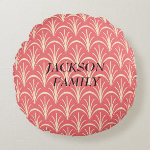 Coussins Ronds Motif floral rouge avec nom de famille par stockem