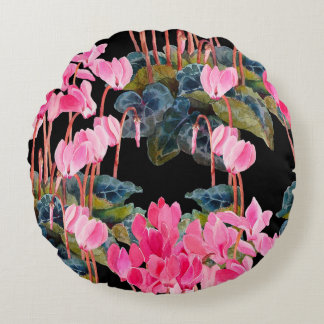 Coussins Ronds Motif floral sans soudure. Cyclamen rose isolé sur