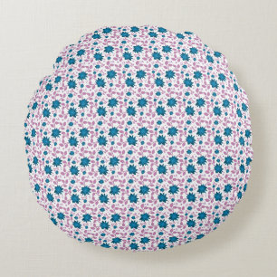 Coussins Ronds Motif floral sarcelle et rose   Botanique moderne
