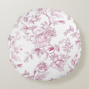 Coussins Ronds Motif floral Toile De Jouy rose