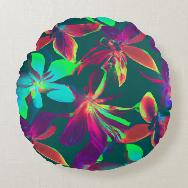 Coussins Ronds Motif floral vert et violet (Devant)